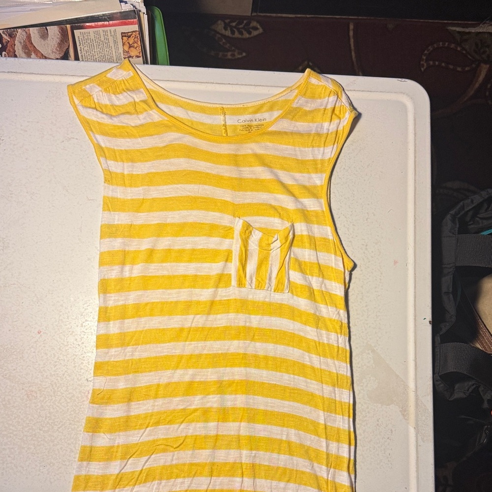 Calvin Klein Yellow and White Striped Top